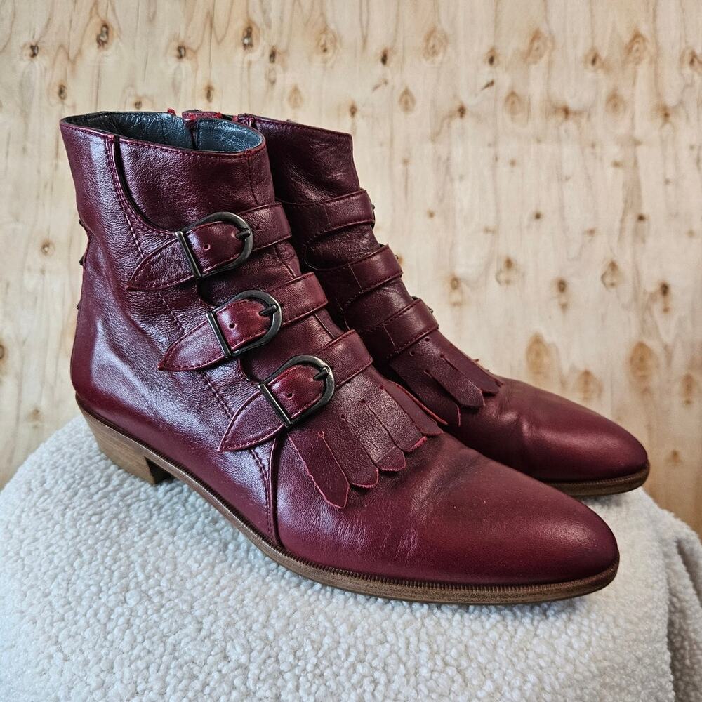 Modern Vice Jett Last Classic Oxblood Red Ankle Gothic Fringe Buckle 39 US 8.5